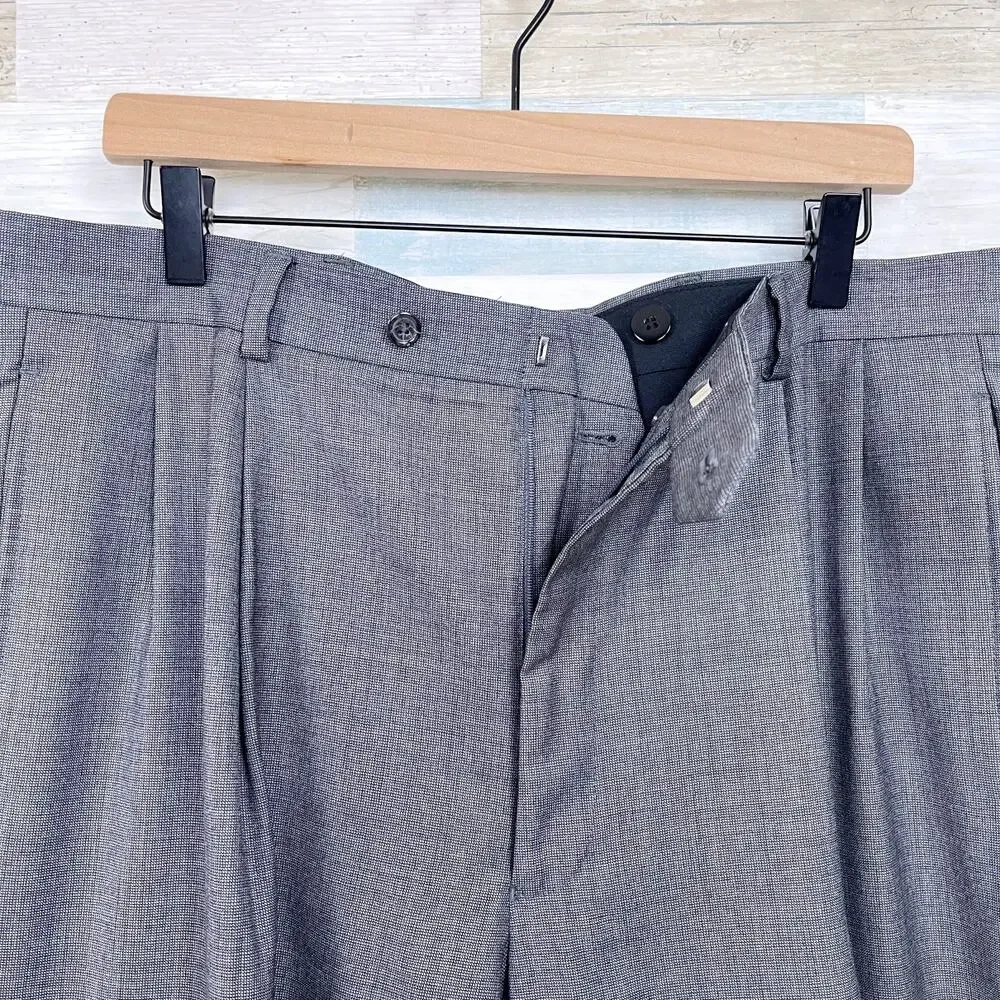 Jos A Bank Wool Nailhead Suit Gray Mens Two Button 41L Jacket 35L Pleated Pants